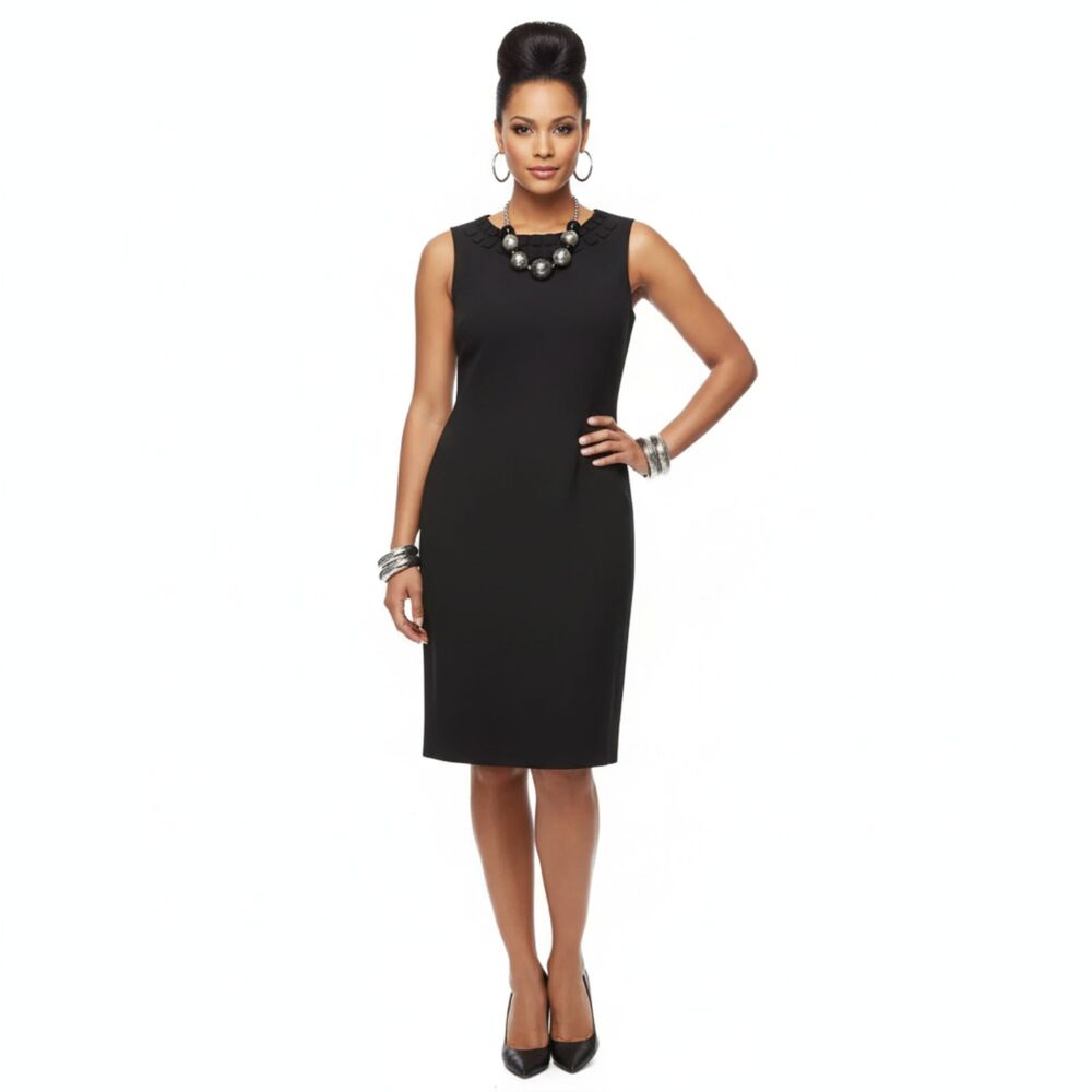 Dana Buchman Black Sleeveless Raised Fabric Square Neck Sheath Dress 10